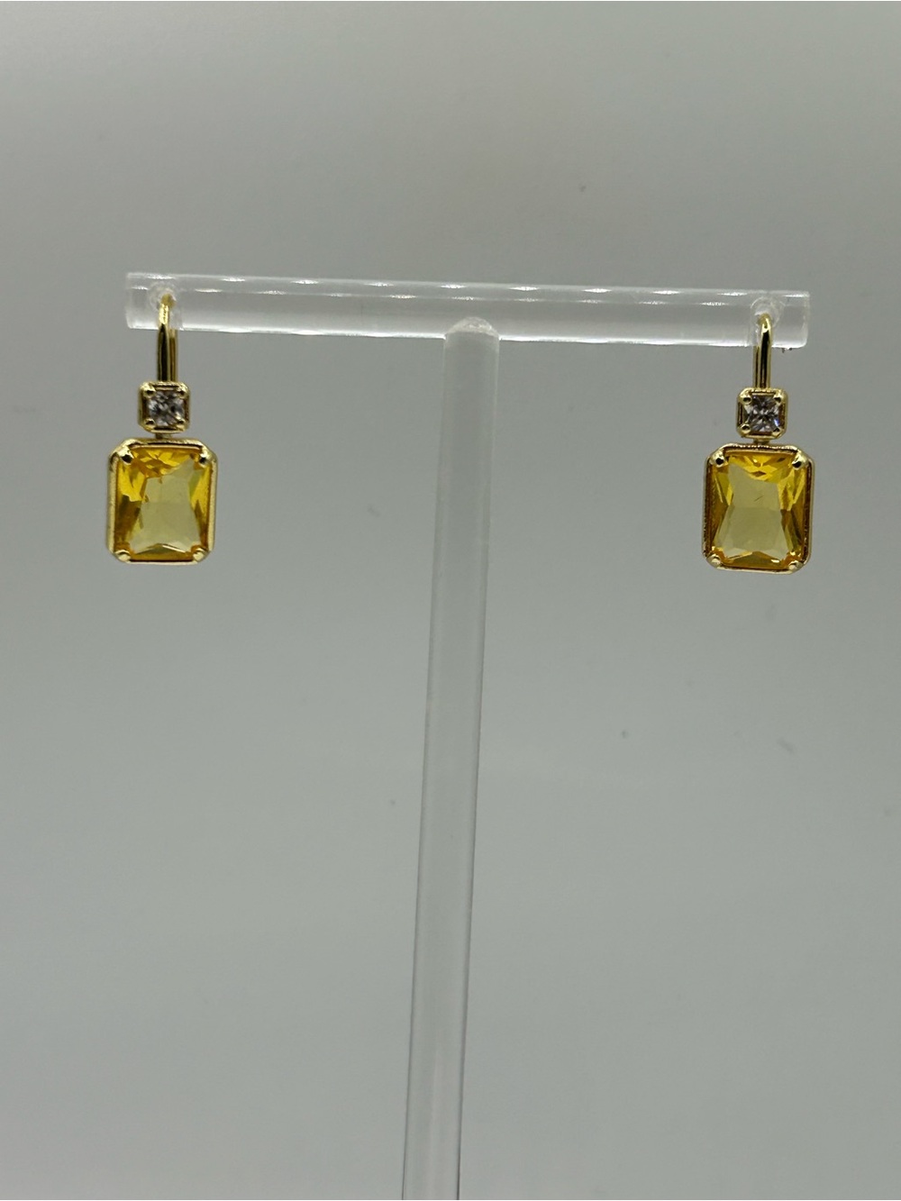 Yellow Crystal Drop Earrings in Gold Tone